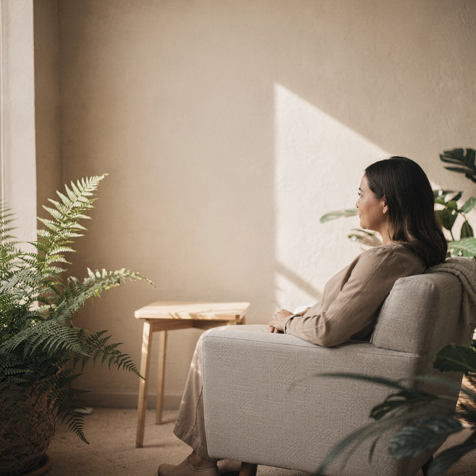 Woman relaxing in a calm, bright room — psychiatric care for Georgetown, TX